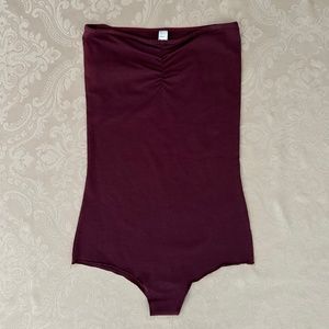 American Apparel Strapless Ruched Bodysuit, Burgundy, Size S